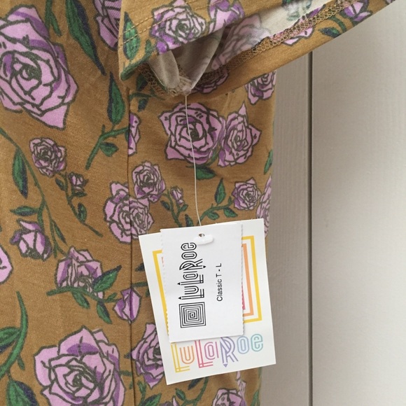 LuLaRoe | Mustard and Purple Rose Floral Classic T - Picture 6 of 8